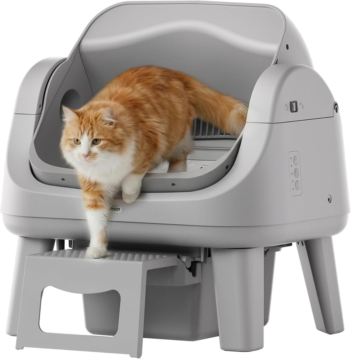 PetPivot Open Top Self Cleaning Cat Litter Box, App-Free Automatic Litter Box with Triple Safety Sensors, Anti-Stick Clumping System & Easy-Access Step for Senior Cats, White Grey